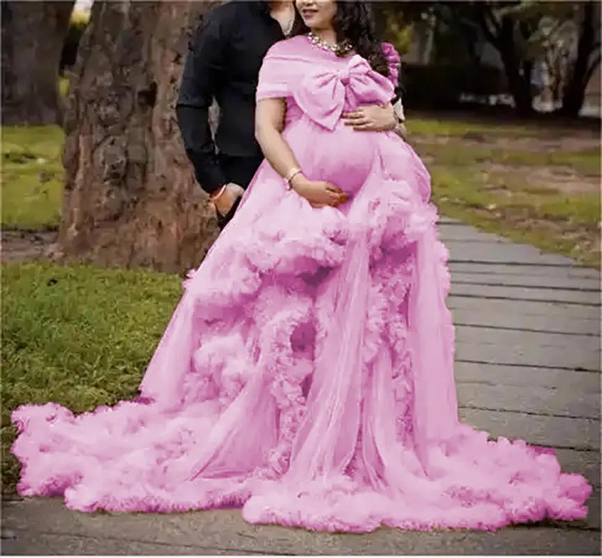 Long Pregnancy Photoshoot  Woman Photography Pregnant Clothing Tulle Ruffle Maternity Lace Robe Photo Shoot Dress